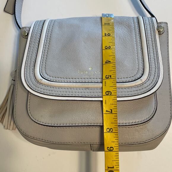 Kate Spade Pratt Street Rianne Bag Womens Gray & Ivory Leather Tasseled Purse - Picture 11 of 12